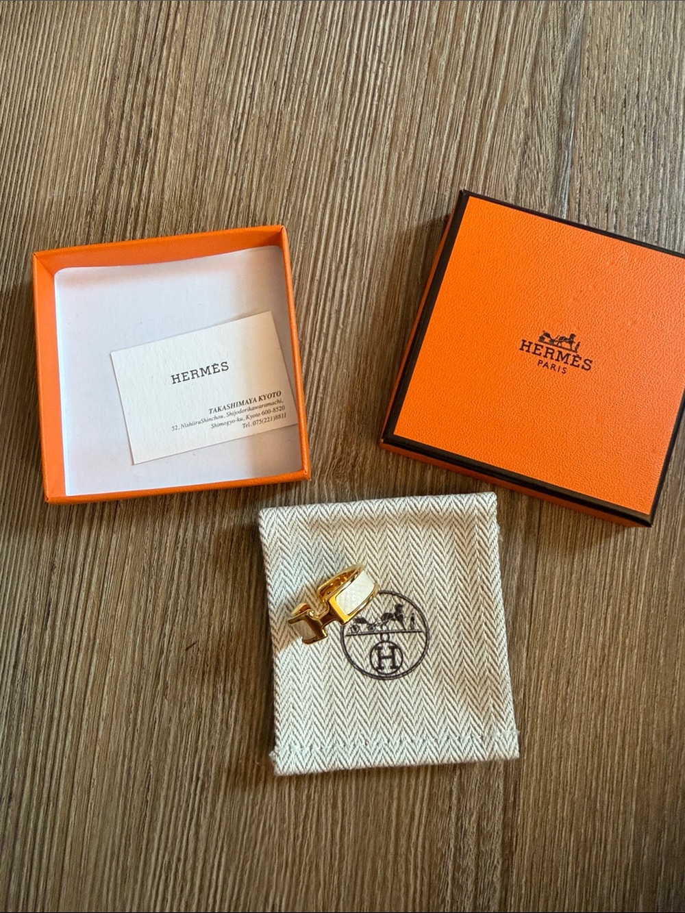 Hermes Olympe Scarf Ring in Leather and gold hardware